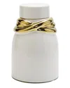 Vivience White Ceramic Jar With Lid And Gold Details In White