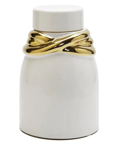 Vivience White Ceramic Jar With Lid And Gold Details