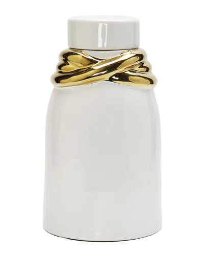 VIVIENCE VIVIENCE WHITE CERAMIC JAR WITH LID AND GOLD DETAILS