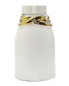 Vivience White Ceramic Jar With Lid And Gold Details In White