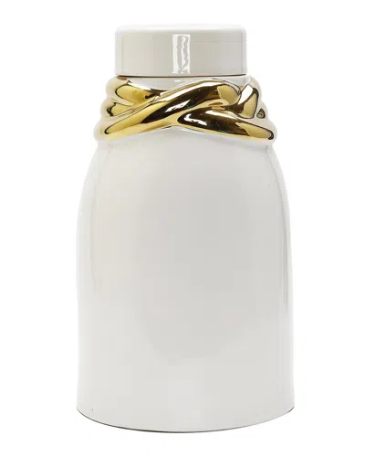 VIVIENCE VIVIENCE WHITE CERAMIC JAR WITH LID AND GOLD DETAILS