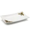 Vivience Porcelain Tray With Gold-tone And White Flower On Handles In White