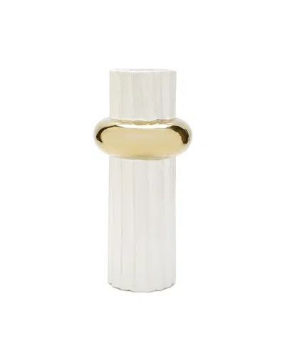 Vivience White Ripple Design Vase With Gold-tone Ring 12" In Multi