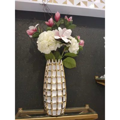 Vivience White Vase Gold Square Design 17"h