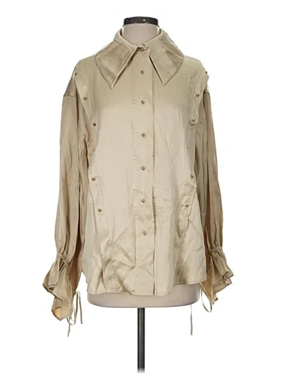 Pre-owned Vivienne Hu 3/4 Sleeve Silk Top Tan Cold Shoulder Neckline Tops