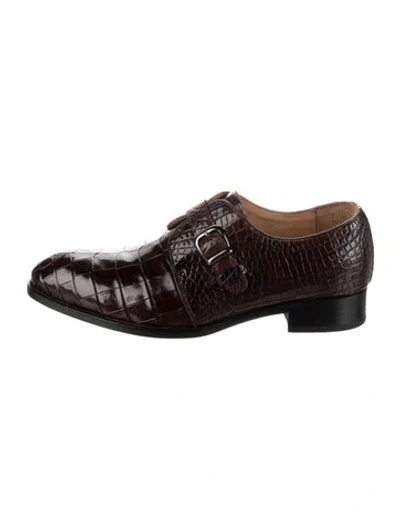 Pre-owned Vivienne Hu Alligator Animal Print Monk Straps In Brown/burgundy