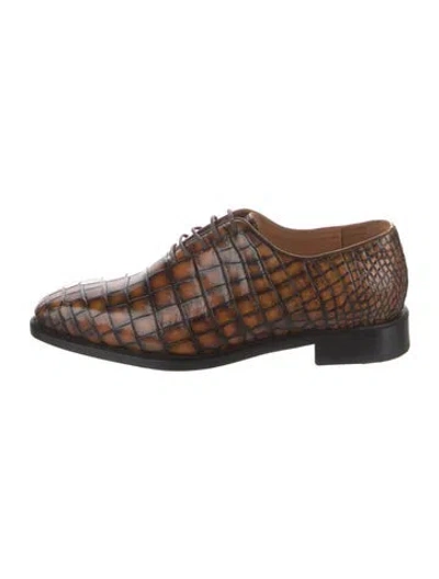 Pre-owned Vivienne Hu Alligator Animal Print Oxfords In Brown