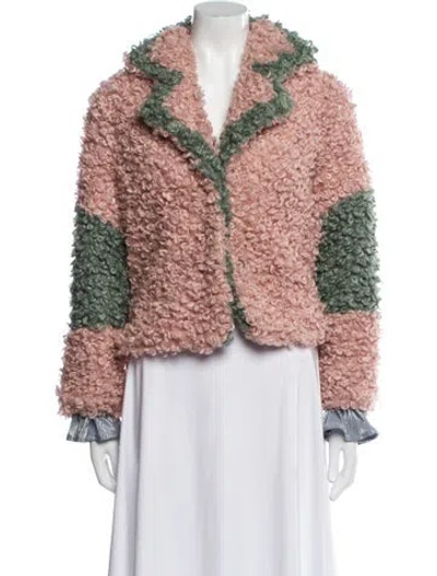 Pre-owned Vivienne Hu Colorblock Pattern Faux Fur Jacket In Pink