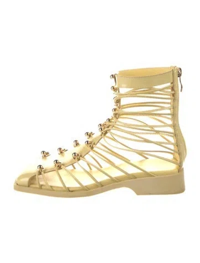 Pre-owned Vivienne Hu Leather Studded Accents Gladiator Sandals In Yellow