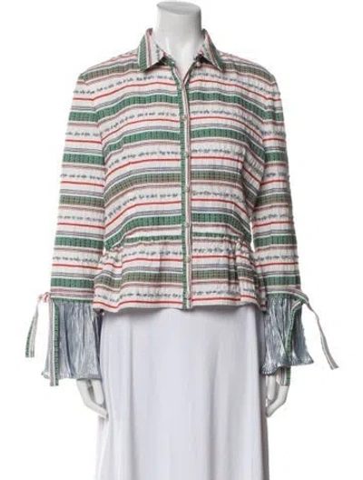 Pre-owned Vivienne Hu Striped Long Sleeve Button-up Top In White