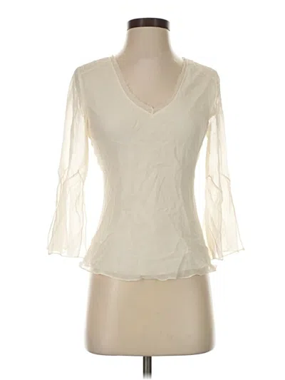 Pre-owned Vivienne Tam 3/4 Sleeve Silk Top Ivory V-neck Tops