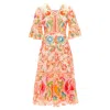 Vivienne Tam Floral Cotton Lace Laced Up Midi Dress In Orange