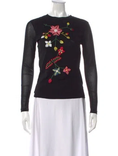 Pre-owned Vivienne Tam Floral Print Crew Neck Top In Black
