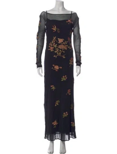 Pre-owned Vivienne Tam Floral Print Long Dress In Black