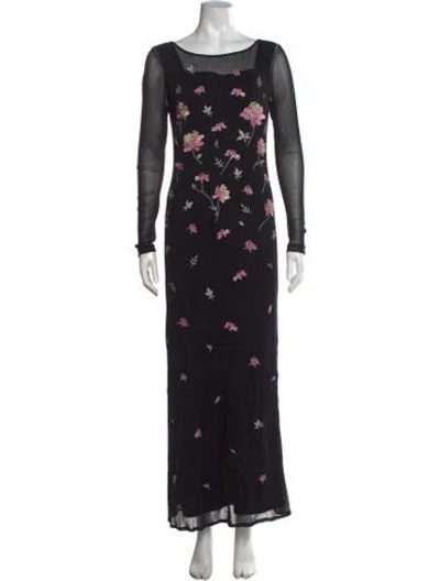 Pre-owned Vivienne Tam Floral Print Long Dress In Black