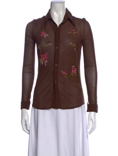Pre-owned Vivienne Tam Floral Print Long Sleeve Blouse In Brown