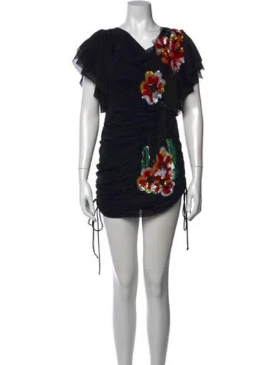 Pre-owned Vivienne Tam Floral Print Mini Dress In Black