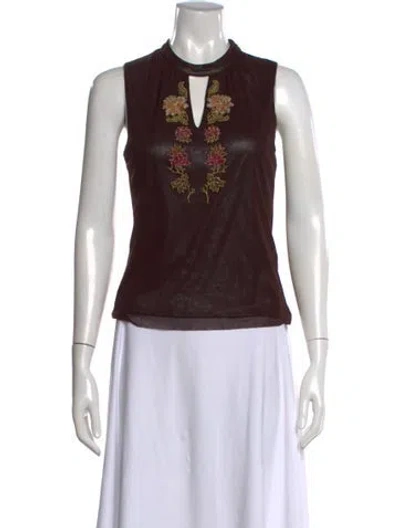 Pre-owned Vivienne Tam Floral Print Mock Neck Top In Brown