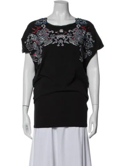 Pre-owned Vivienne Tam Graphic Print Crew Neck Top In Black