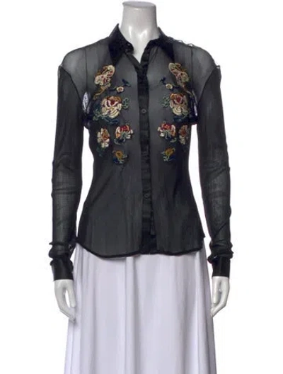 Pre-owned Vivienne Tam Nylon Floral Print Blouse In Black
