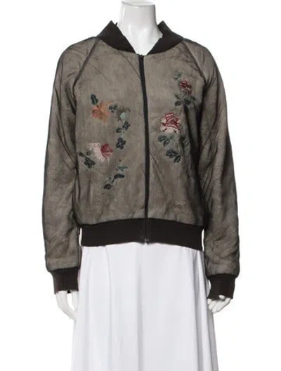 Pre-owned Vivienne Tam Nylon Floral Print Bomber Jacket In Black