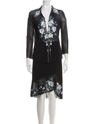 Pre-owned Vivienne Tam Nylon Floral Print Skirt Set In Black