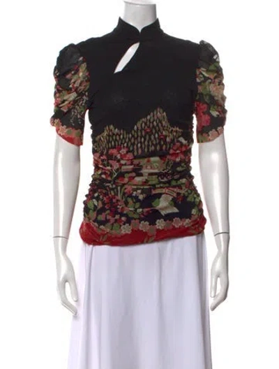 Pre-owned Vivienne Tam Nylon Floral Print Top In Black