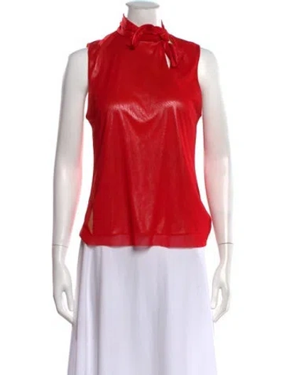 Pre-owned Vivienne Tam Nylon Tie Neck Top In Red
