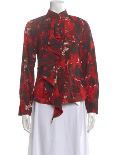 Pre-owned Vivienne Tam Printed Tie Neck Blouse In Red
