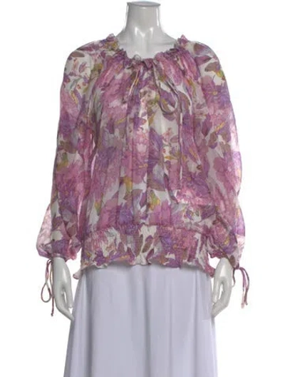 Pre-owned Vivienne Tam Silk Floral Print Blouse In Purple