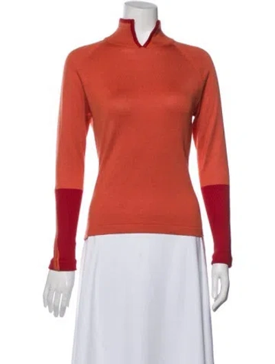 Pre-owned Vivienne Tam Silk Mock Neck Top In Orange