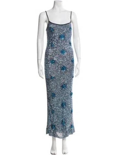Pre-owned Vivienne Tam Square Neckline Long Dress In Blue