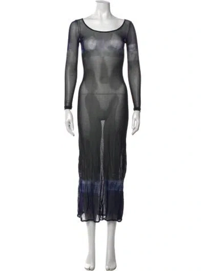 Pre-owned Vivienne Tam Tie-dye Print Long Dress In Black/blue