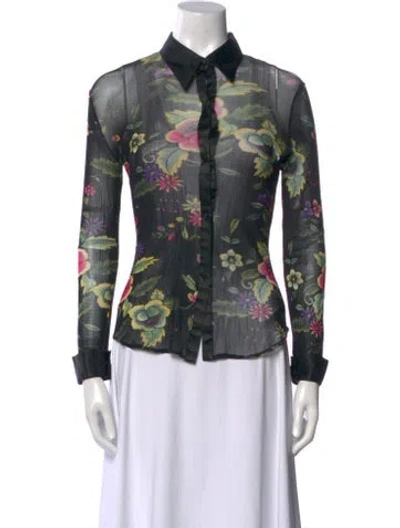 Pre-owned Vivienne Tam Vintage Floral Print Button-up Top In Black