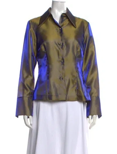 Pre-owned Vivienne Tam Vintage Late 1990's - Early 2000's Button-up Top In Blue/metallic
