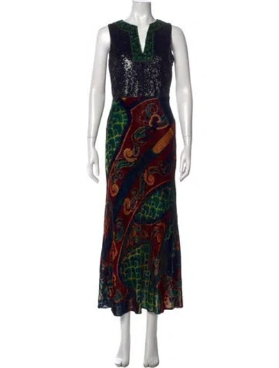 Pre-owned Vivienne Tam Vintage Long Dress In Black/green