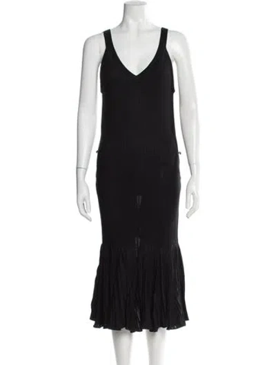 Pre-owned Vivienne Tam V-neck Midi Length Dress In Black