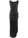Vivienne Westwood Long Ginnie Pencil Dress Fluid Viscose Satin Black 40 Women In Black