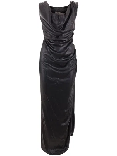 Vivienne Westwood Long Ginnie Pencil Dress Fluid Viscose Satin Black 40 Women