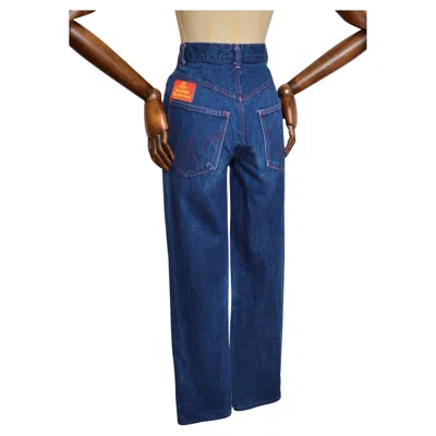 Pre-owned Vivienne Westwood 1990's Indigo Dark Blue High Waisted Denim Jeans With Red Tab
