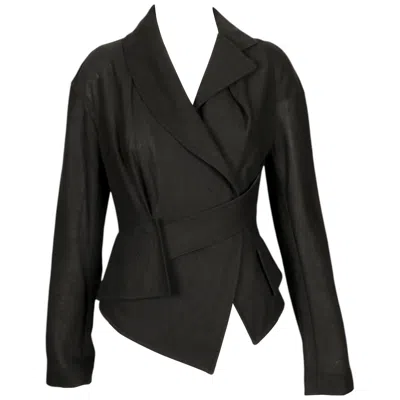 Pre-owned Vivienne Westwood 1990's  Gold Label Vintage Black Asymmetrical Linen Wrap Jacket