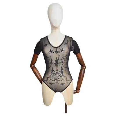 Pre-owned Vivienne Westwood 1992  X Sock Shop Black Toile Sheer Mesh Bodysuit Top