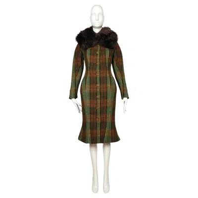 Pre-owned Vivienne Westwood 1997 Vintage Plaid Wool Runway Coat With Shearling Collar In Black