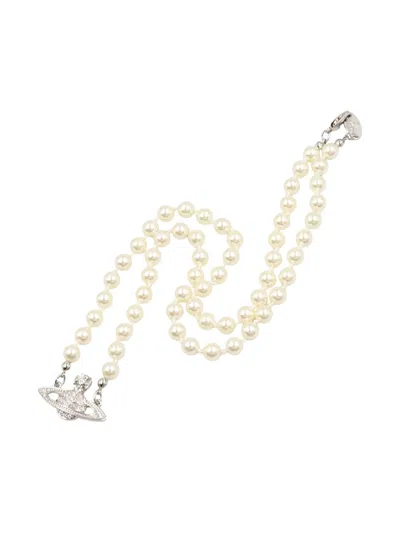 Pre-owned Vivienne Westwood 20's Orb-pendant Faux-pearl Necklace In White