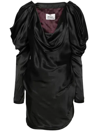 Pre-owned Vivienne Westwood 2000s New Virginia Satin Minidress In Black