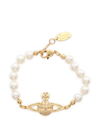 Pre-owned Vivienne Westwood 2000s Orb-detail Pearl Bracelet In Gold