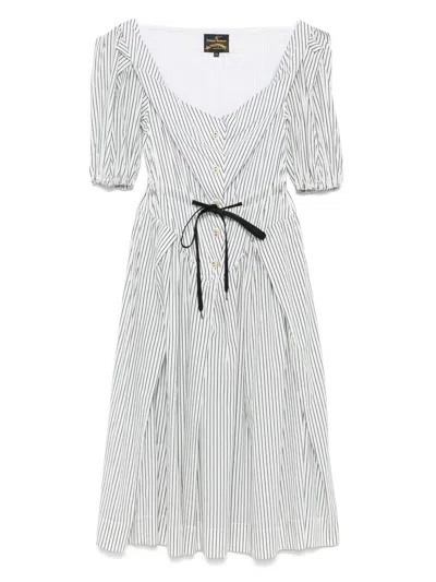Pre-owned Vivienne Westwood 2000s Striped Midi Dress In White