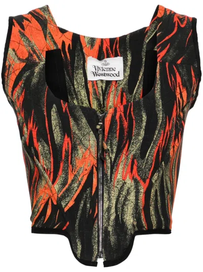 Pre-owned Vivienne Westwood 2002s Flame-print Corset Top In Black