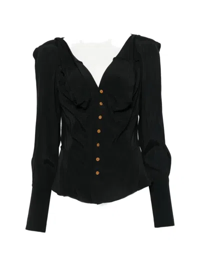 Pre-owned Vivienne Westwood 2010s Draped V-neck Blouse In Black