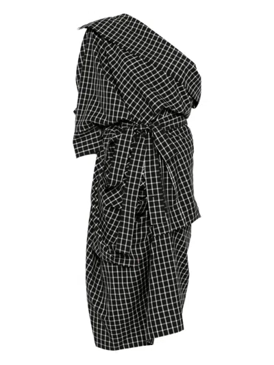 Pre-owned Vivienne Westwood 2010s One-shoulder Checked Dress In Black